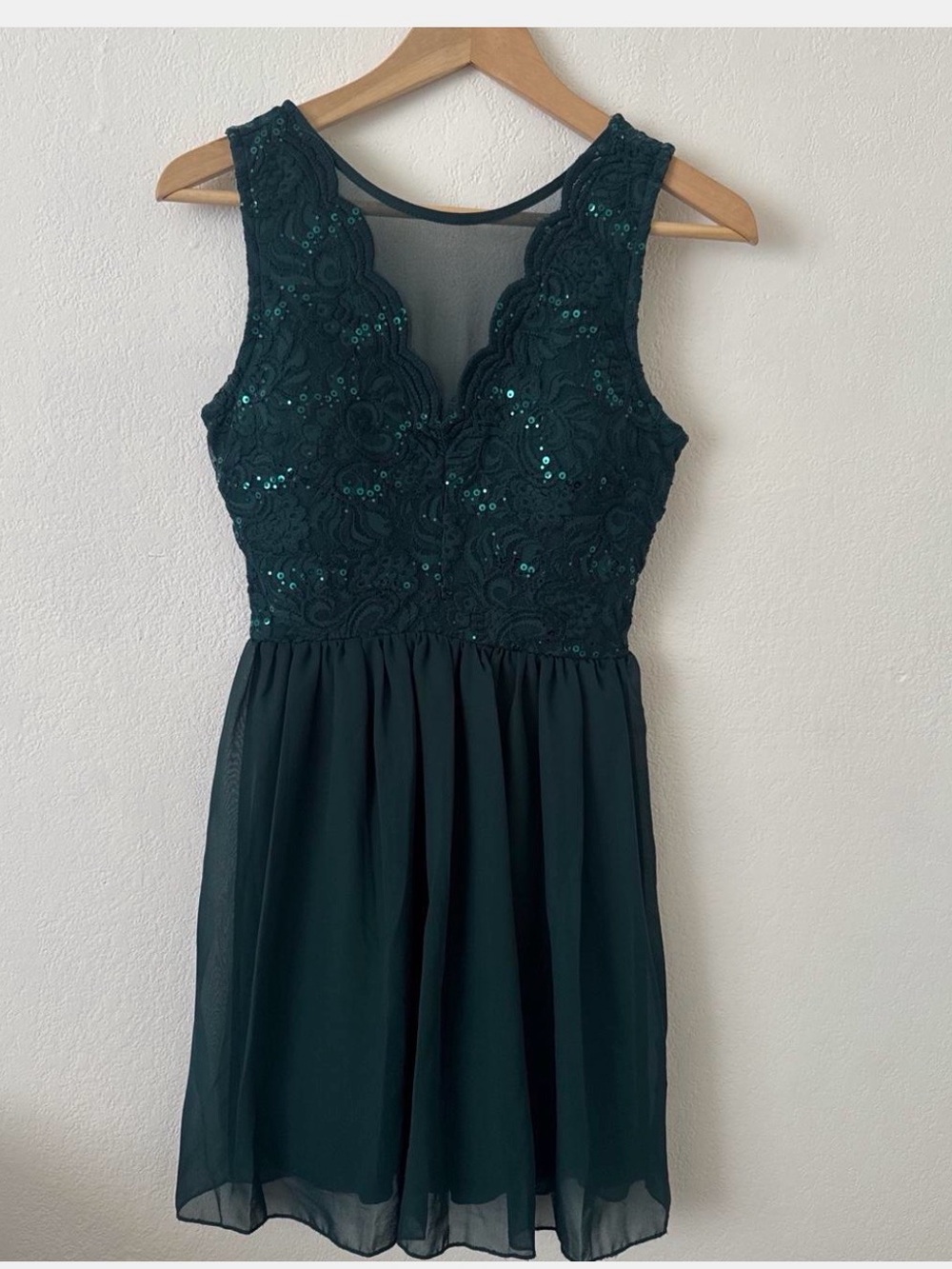 Speechless Dark Green Lace & Sequin Mini Dress